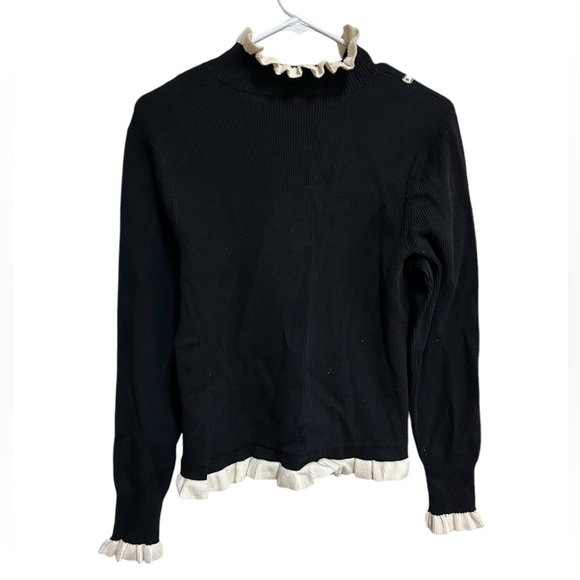 CAbi Adorn sweater Black Ribbed Ivory Ruffle Collar size medium NWT - Picture 6 of 7